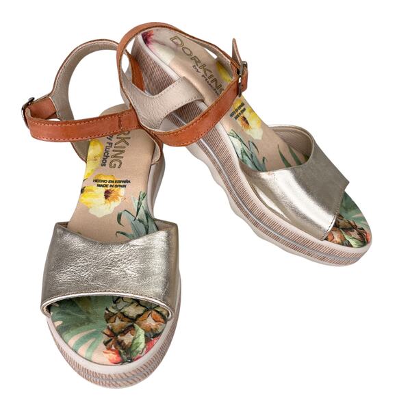 Dorking by Fluchos Spain Wedge Sandals Gold 36 - Picture 10 of 12